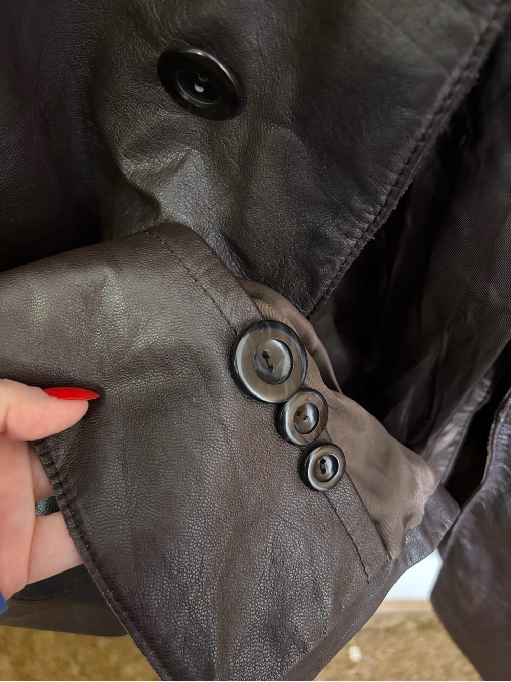 Vintage 70s Brown Leather Trench Coat women’s chocolate L XL belted long - Picture 9 of 15